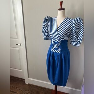 David Nirchell rare vintage designer dress with puffy sleeves